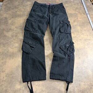 Matchstick Cargo Pants Mens 29 (30) Black Multi Pocket Cotton Straight Leg 2039